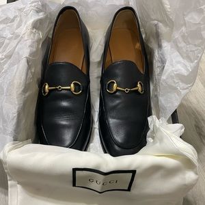GUCCI Sz 9.5/39.5 Jordaan 404069 Black Leather Womens loafers with box/dustbags